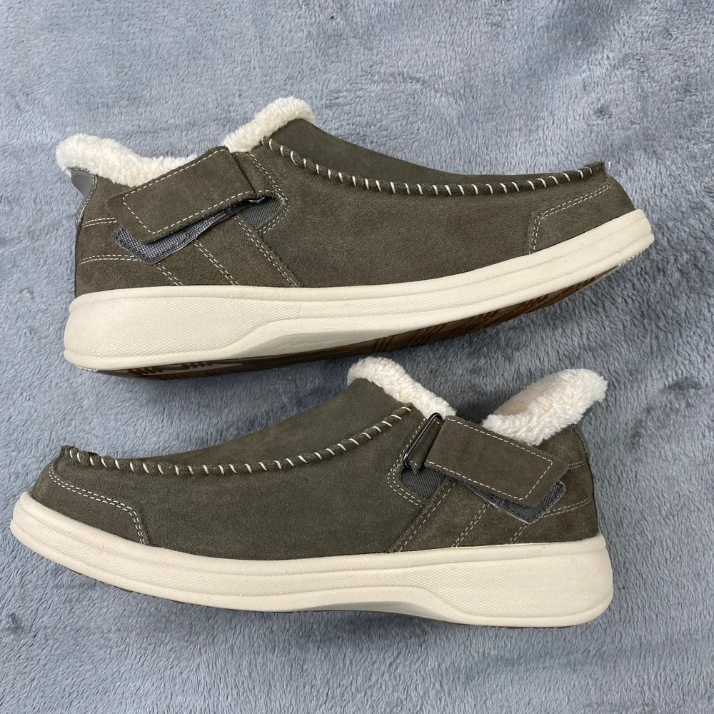 Orthofeet Vito Slipper Men 10.5 Brown Hudson Leather Faux Fur Orthopedic Comfort